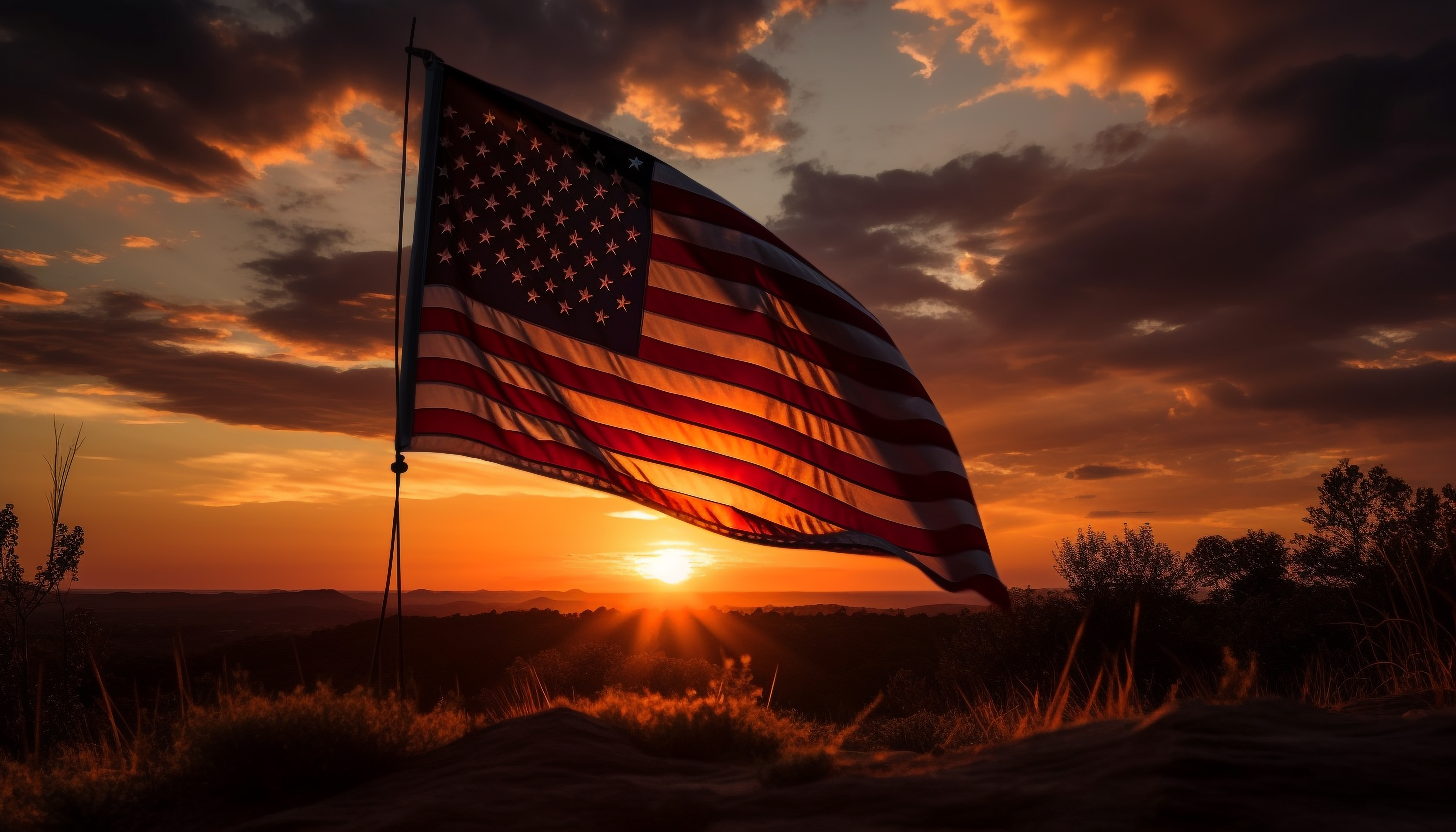 American flag at sunset representing service, resilience, and community
